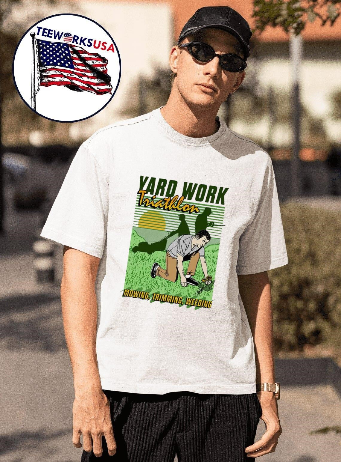 Yard work triathlon mowing trimming weeding - Adult & Kids T-Shirts, Sweatshirts & Hoodies apparel design preview 1