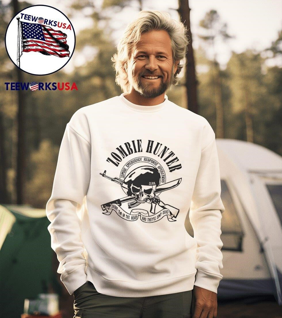 Zombie hunter shoot em in the head and they'll dead - Adult & Kids T-Shirts, Sweatshirts & Hoodies apparel design preview 3