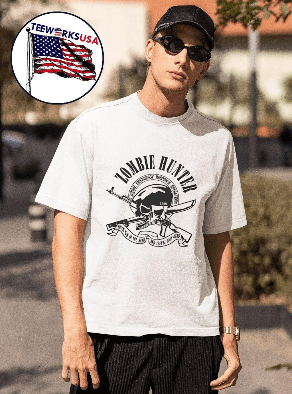 Zombie hunter shoot em in the head and they'll dead - Adult & Kids T-Shirts, Sweatshirts & Hoodies apparel design preview 1