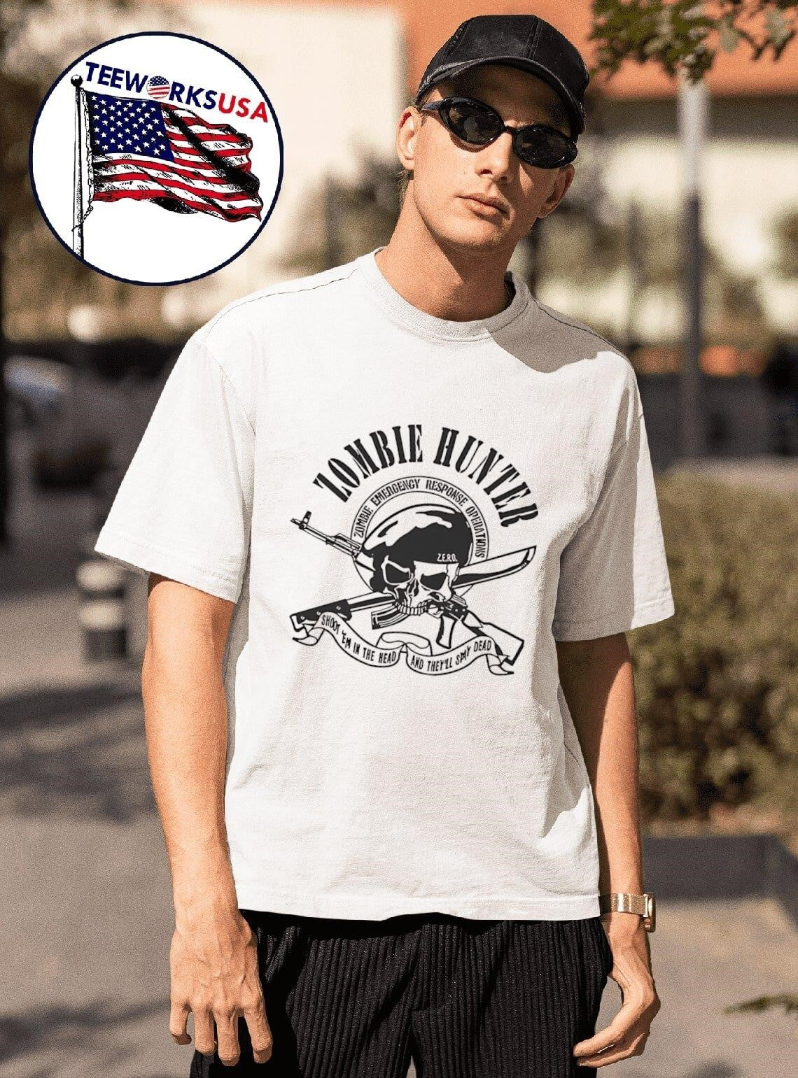 Zombie hunter shoot em in the head and they'll dead - Adult & Kids T-Shirts, Sweatshirts & Hoodies apparel design preview 1