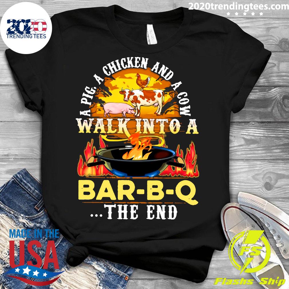 A Pig Chicken And Cow Walk Into Bar BQ The End Fire - Adult & Kids T-Shirts, Sweatshirts & Hoodies apparel design preview 3