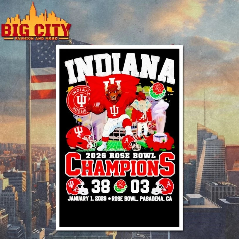 Indiana Hoosiers vs Alabama Crimson Rose Bowl Champs - Adult & Kids T-Shirts, Sweatshirts & Hoodies apparel design preview 4