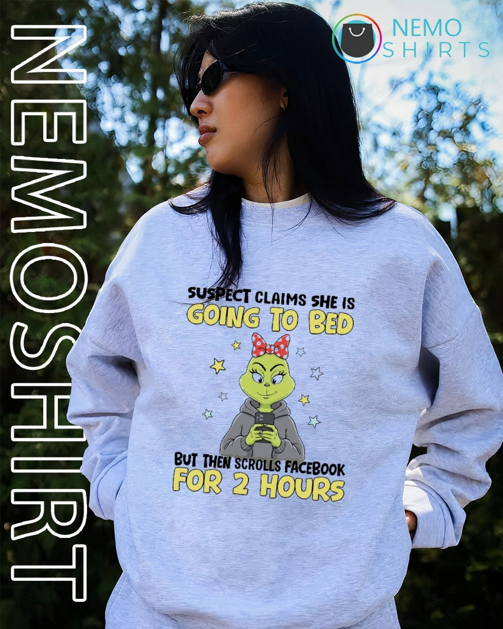 Suspect claims she is going to bed but then scrolls - Adult & Kids T-Shirts, Sweatshirts & Hoodies apparel design preview 2
