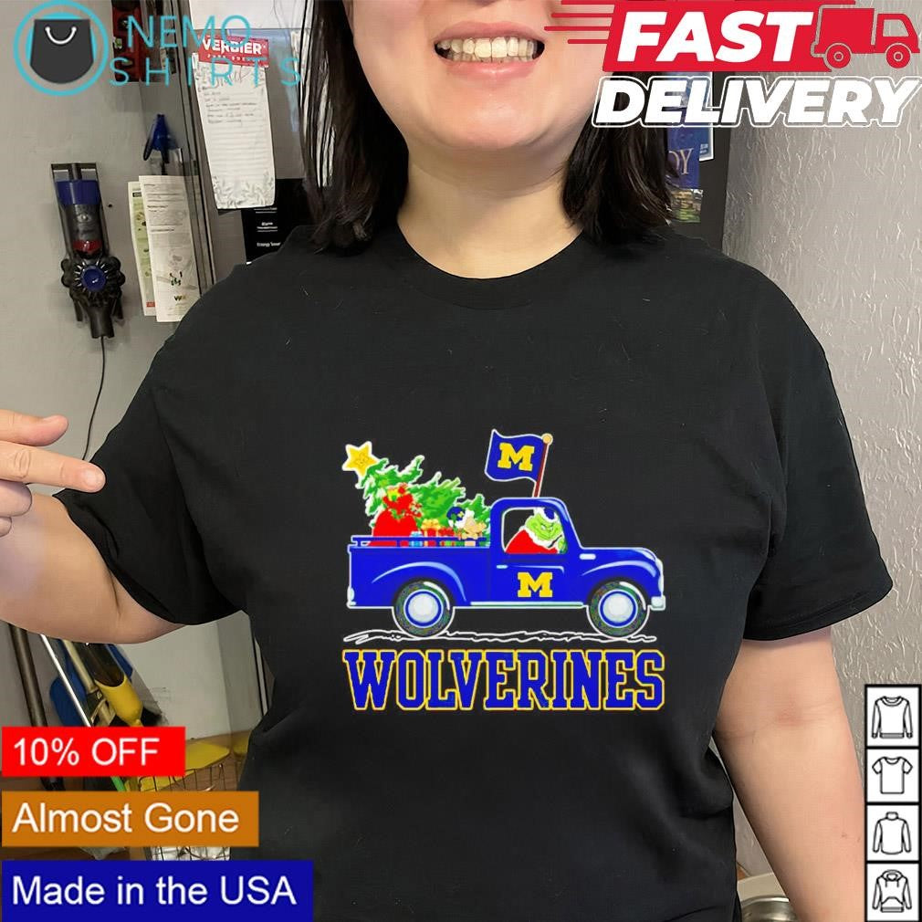 Michigan Wolverines Santa Grinch driving truck - Adult & Kids T-Shirts, Sweatshirts & Hoodies apparel design preview 1