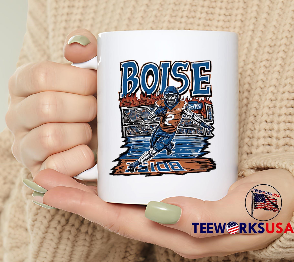 Boise State Broncos football fiery skeleton number 2 - Adult & Kids T-Shirts, Sweatshirts & Hoodies apparel design preview 6