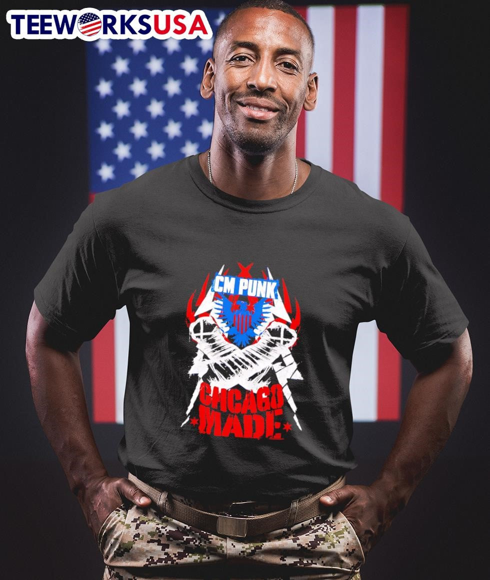 CM Punk Chicago Made Red, White and; Blue - Adult & Kids T-Shirts, Sweatshirts & Hoodies apparel design preview 1