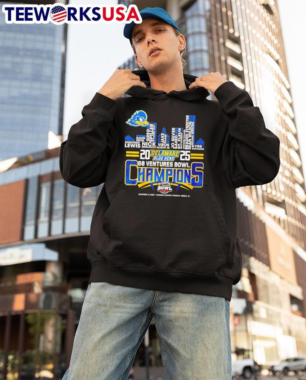 Delaware Fightin Blue Hens 68 Ventures Bowl Champions - Adult & Kids T-Shirts, Sweatshirts & Hoodies apparel design preview 3