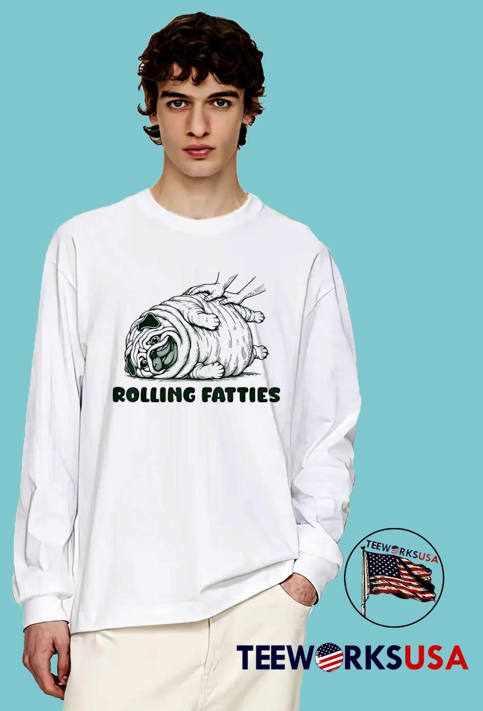 Rolling Fatties Funny Pug - Adult & Kids T-Shirts, Sweatshirts & Hoodies apparel design preview 4