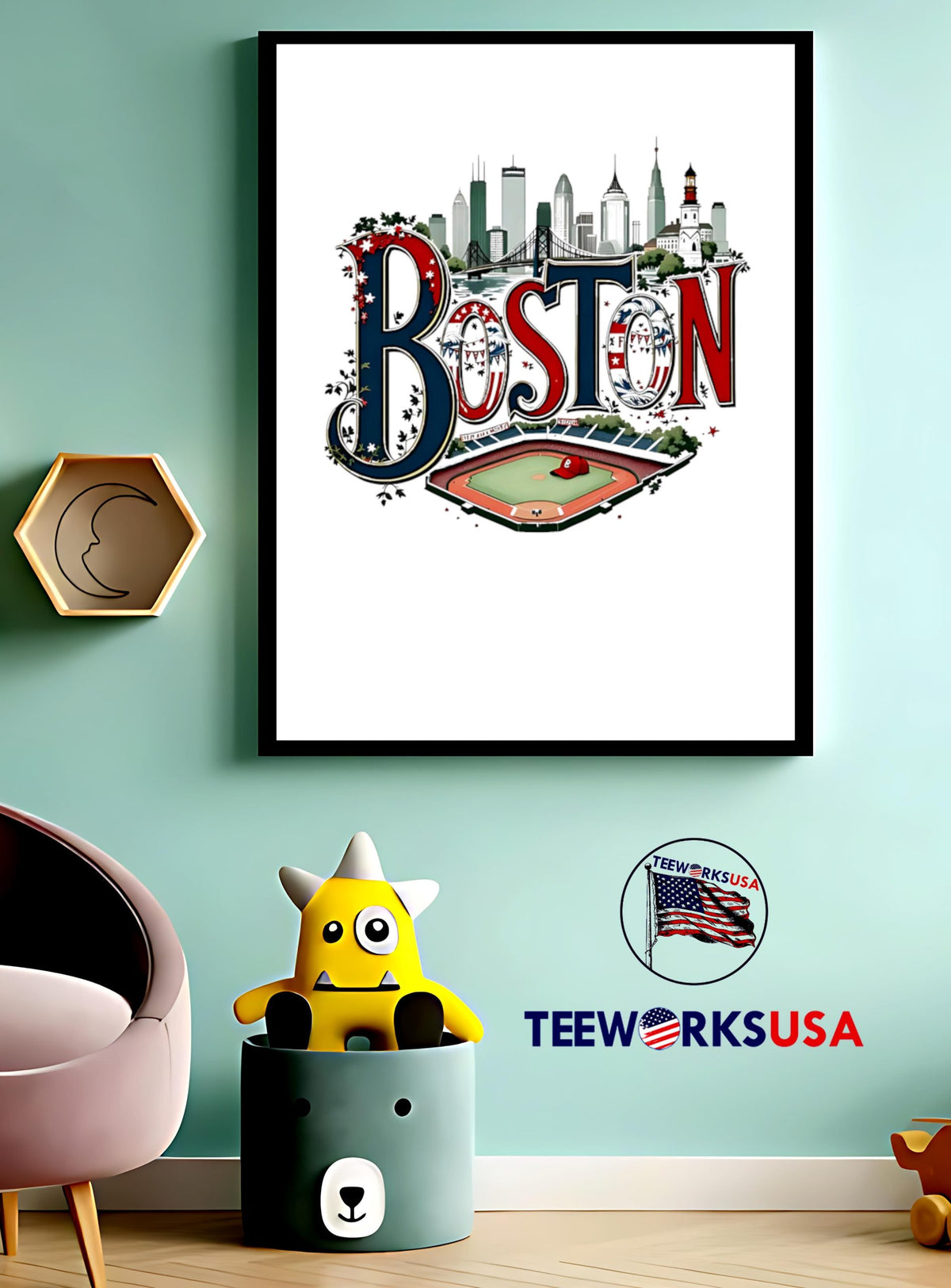 Boston Skyline Bridge Lighthouse Stadium Baseball Red - Adult & Kids T-Shirts, Sweatshirts & Hoodies apparel design preview 3