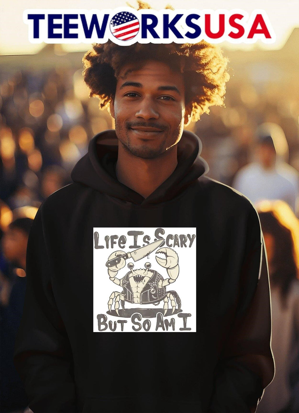 Life is scary but so am I crab smoking - Adult & Kids T-Shirts, Sweatshirts & Hoodies apparel design preview 2