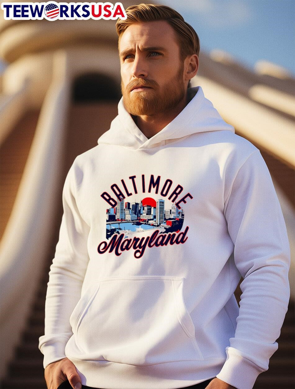 Baltimore Maryland Skyline Sunset - Adult & Kids T-Shirts, Sweatshirts & Hoodies apparel design preview 2