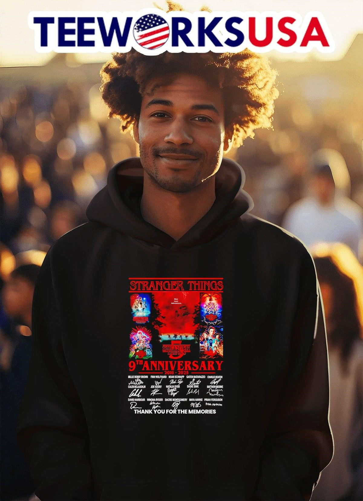 Stranger Things poster 9th anniversary 2016 2025 - Adult & Kids T-Shirts, Sweatshirts & Hoodies apparel design preview 2
