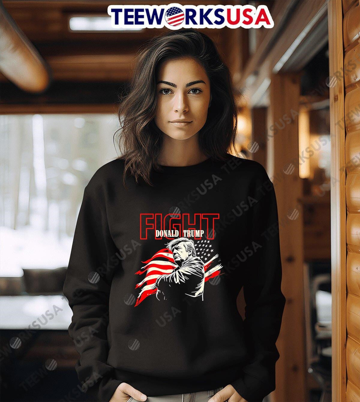 FIGHT Donald Trump American Flag - Adult & Kids T-Shirts, Sweatshirts & Hoodies apparel design preview 6