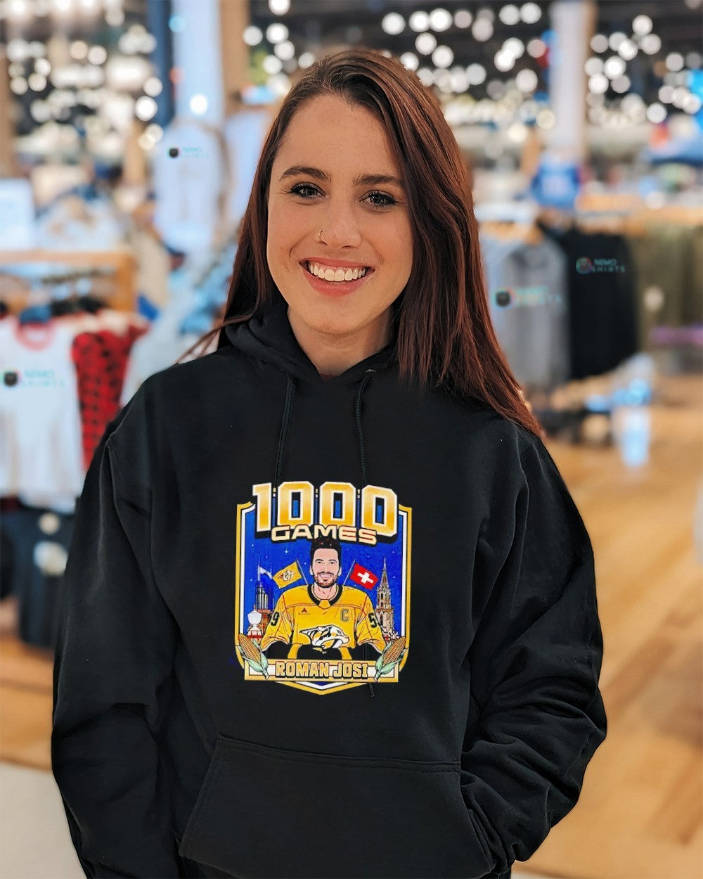 Roman Josi Nashville Predators 1000 games vintage - Adult & Kids T-Shirts, Sweatshirts & Hoodies apparel design preview 3