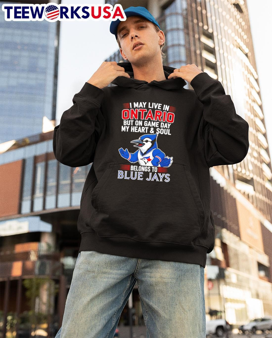 I may live in Ontario but on game day my heart and - Adult & Kids T-Shirts, Sweatshirts & Hoodies apparel design preview 3