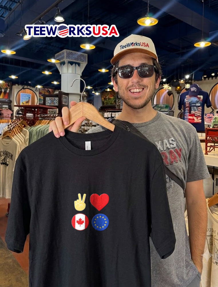 Peace love Canada European Union - Adult & Kids T-Shirts, Sweatshirts & Hoodies apparel design preview 2