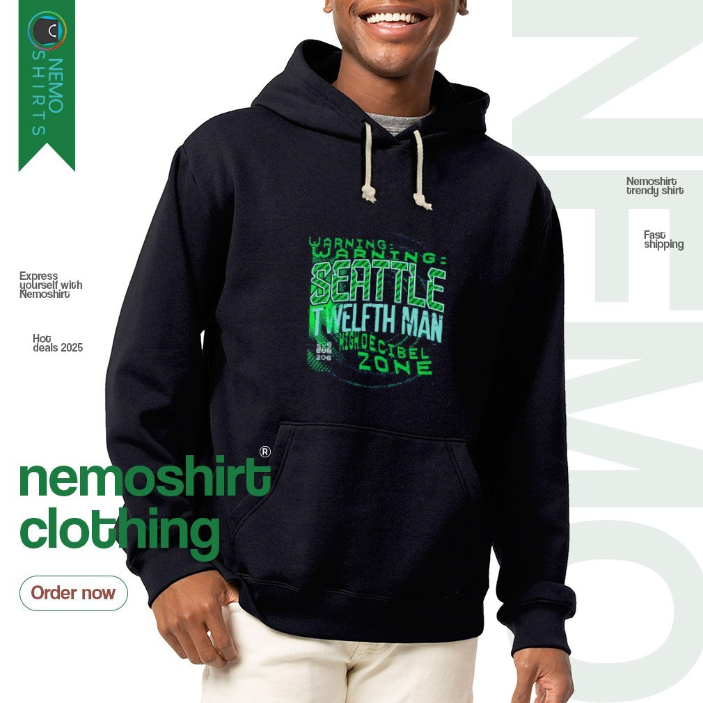 Warning Seattle Twelfth Man high decibel zone - Adult & Kids T-Shirts, Sweatshirts & Hoodies apparel design preview 2