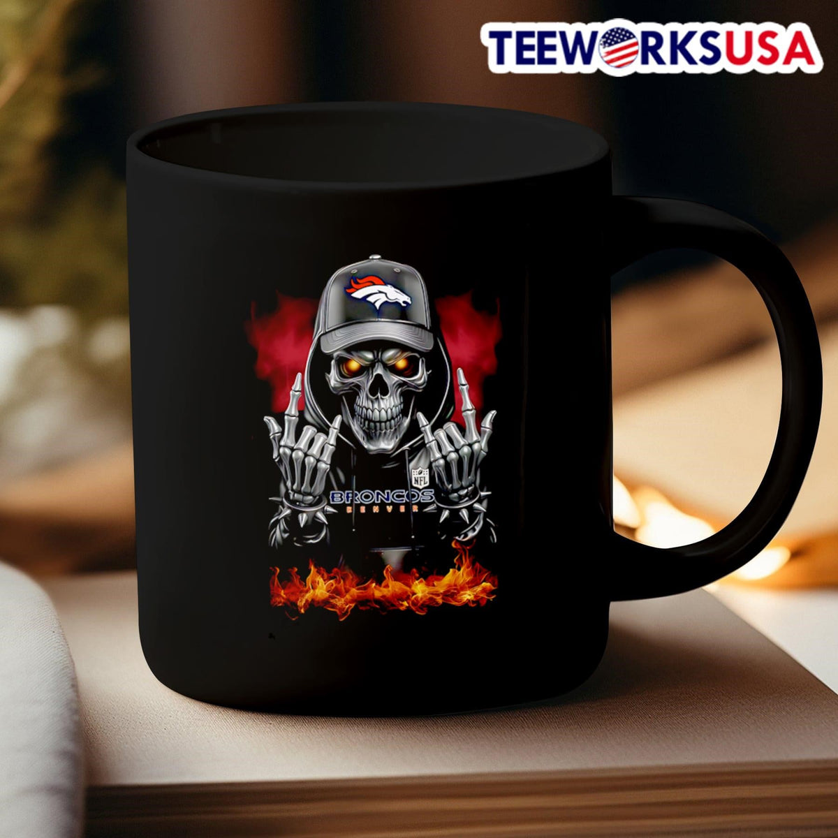 Skeleton with sign of the horns Denver Broncos - Adult & Kids T-Shirts, Sweatshirts & Hoodies apparel design preview 3