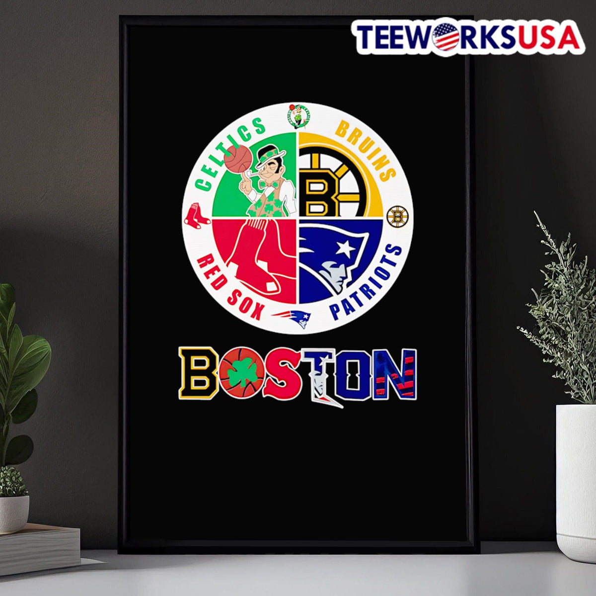 Boston sports Celtics Bruins Patriots Red Sox logo - Adult & Kids T-Shirts, Sweatshirts & Hoodies apparel design preview 5