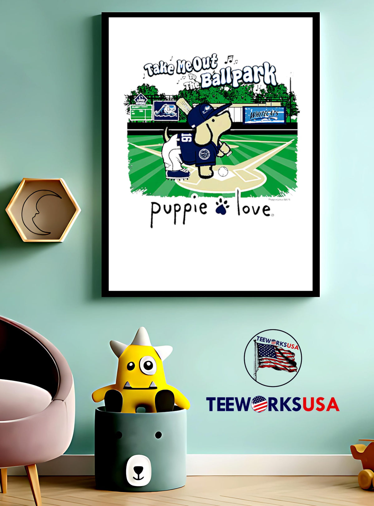 Michigan Whitecaps take me out to the ballpark puppie - Adult & Kids T-Shirts, Sweatshirts & Hoodies apparel design preview 3
