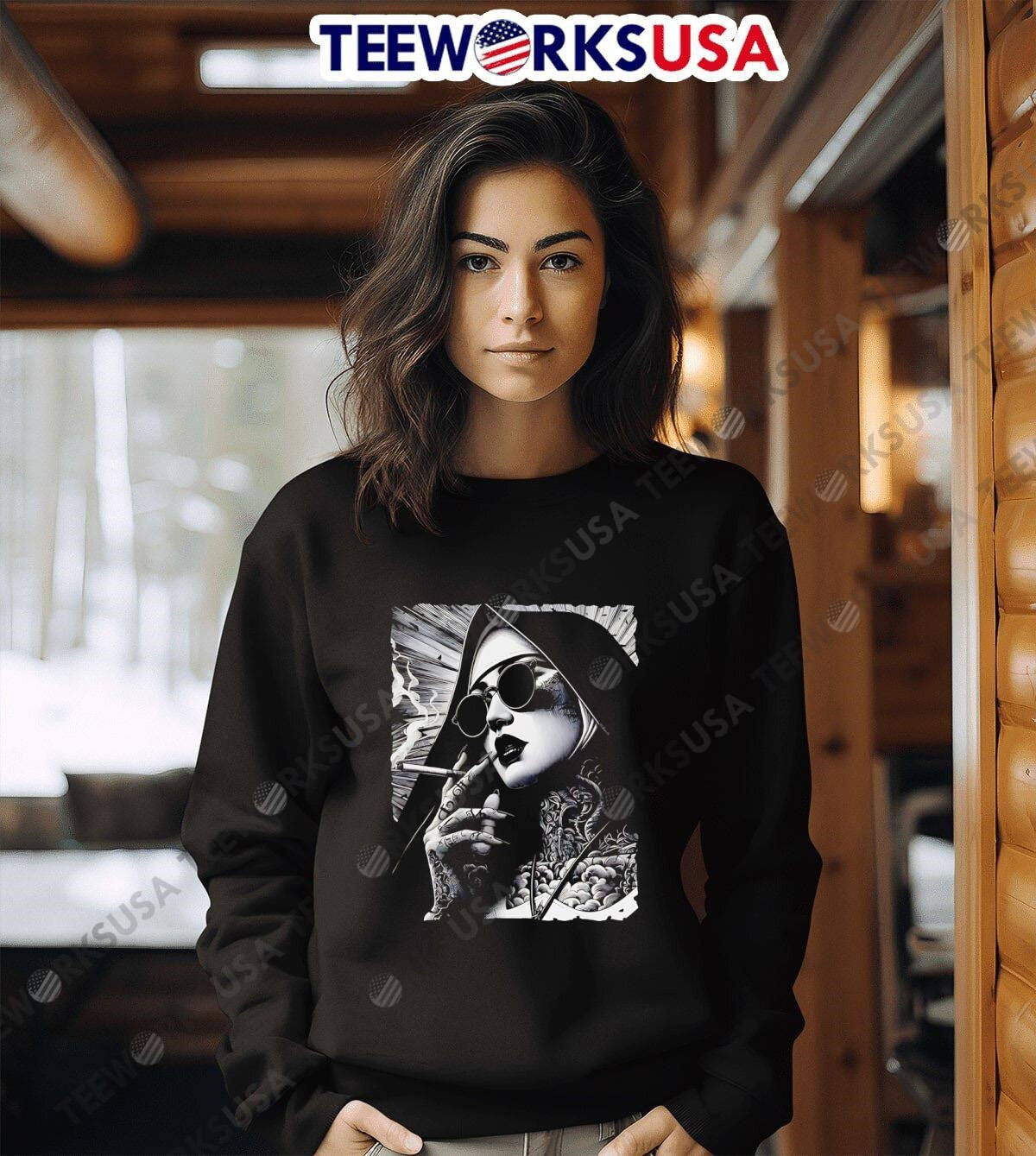 Nun Satan Baphomet Gothic Smoking - Adult & Kids T-Shirts, Sweatshirts & Hoodies apparel design preview 6