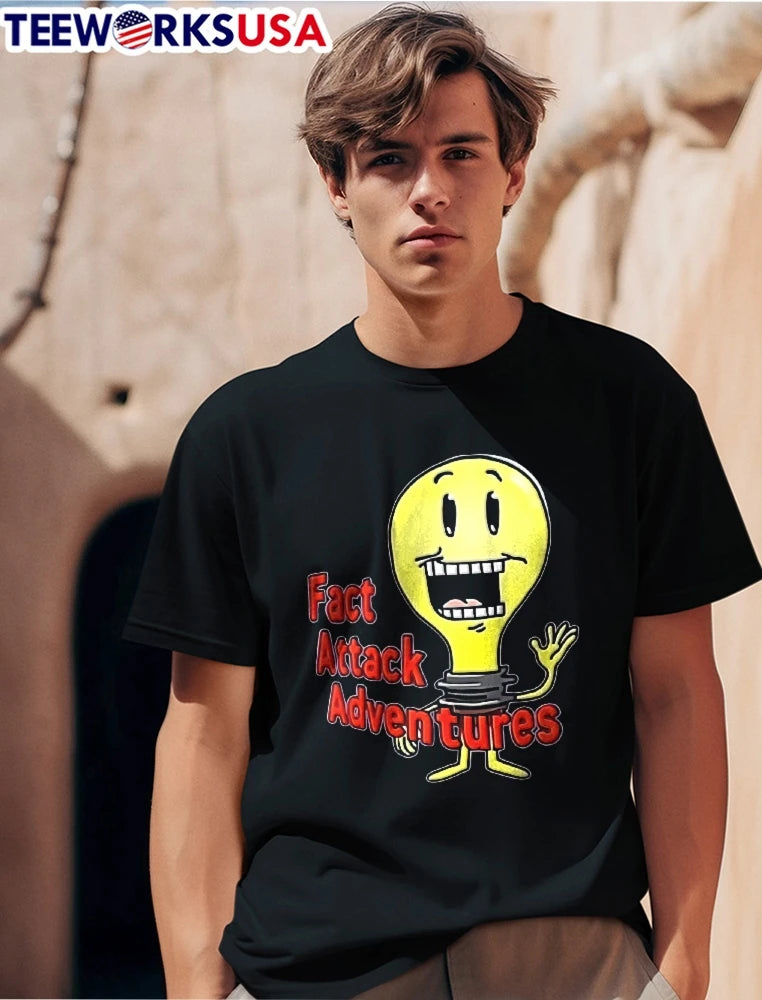 Fact Attack Adventures Cartoon Light Bulb Character - Adult & Kids T-Shirts, Sweatshirts & Hoodies apparel design preview 1