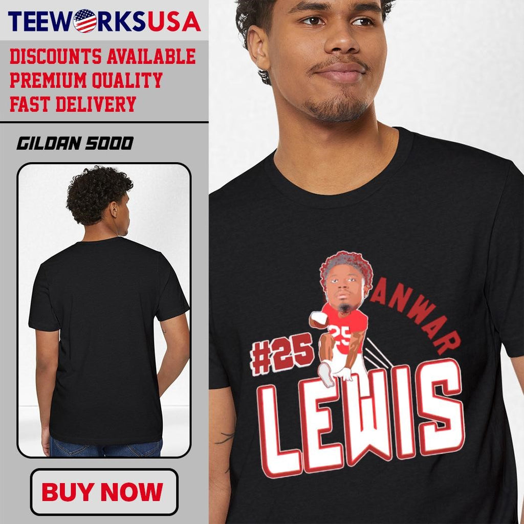 Jacksonville State Gamecocks Anwar Lewis 25 cartoon - Adult & Kids T-Shirts, Sweatshirts & Hoodies apparel design preview 1