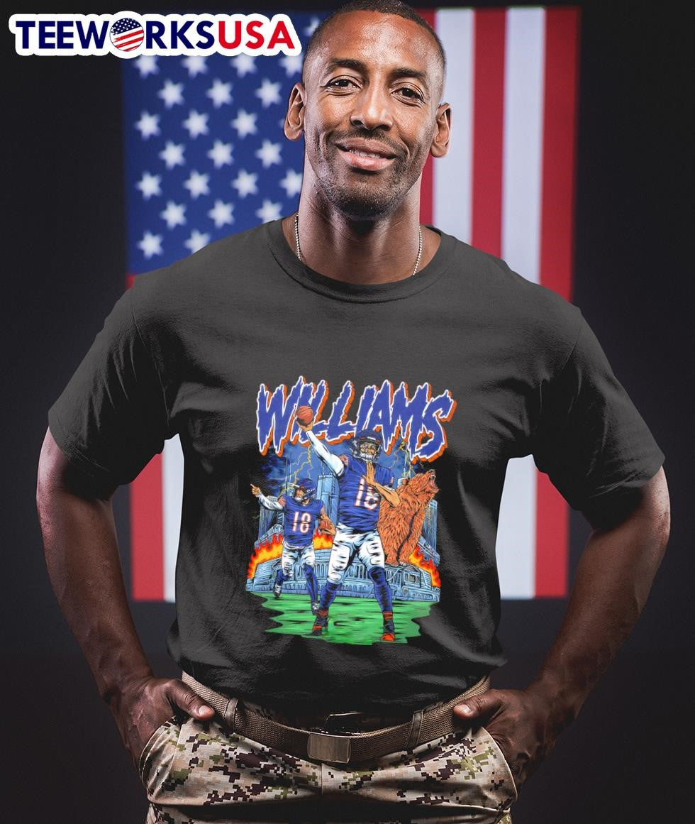 Chicago Bears Caleb Williams 18 burn stadium - Adult & Kids T-Shirts, Sweatshirts & Hoodies apparel design preview 1