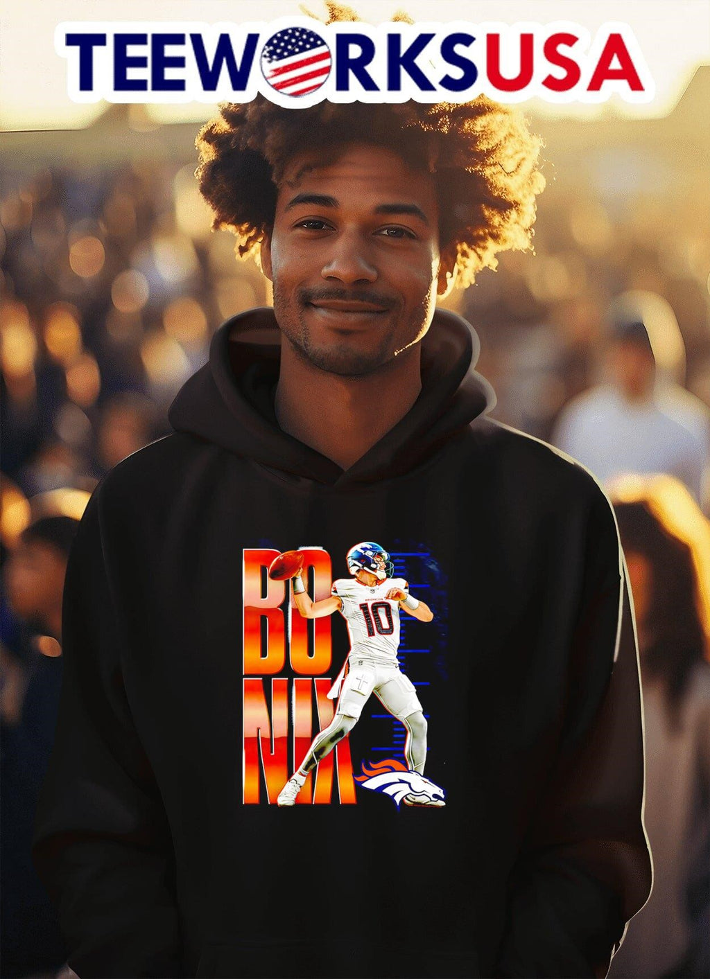 Denver Broncos Bo Nix celebration - Adult & Kids T-Shirts, Sweatshirts & Hoodies apparel design preview 2