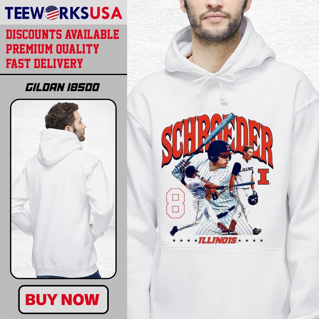 Illinois Fighting Illini Jacob Schroeder 8 baseball - Adult & Kids T-Shirts, Sweatshirts & Hoodies apparel design preview 2