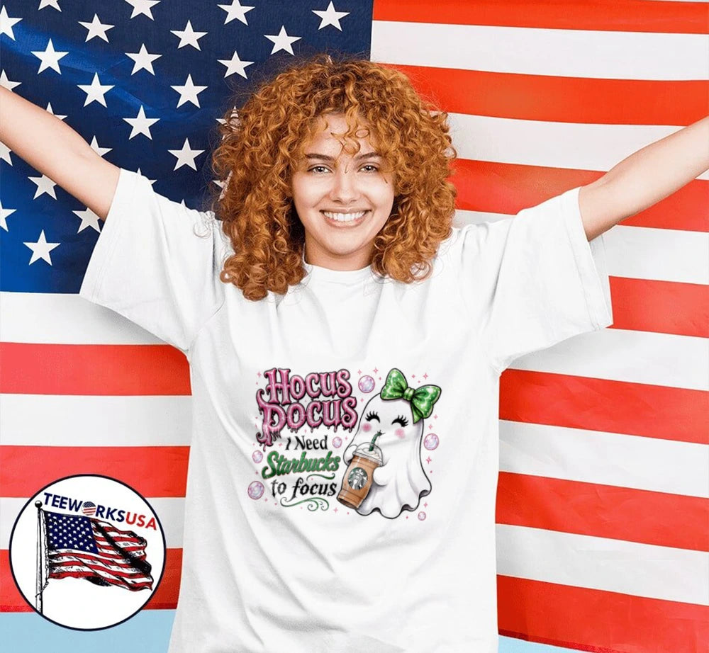 Hocus Pocus I Need Starbucks To Focus Ghost - Adult & Kids T-Shirts, Sweatshirts & Hoodies apparel design preview 2