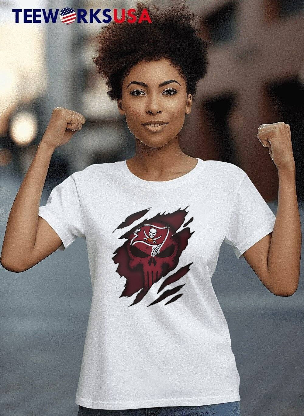 Tampa Bay Buccaneers Punisher Skull Ripped Effect - Adult & Kids T-Shirts, Sweatshirts & Hoodies apparel design preview 6