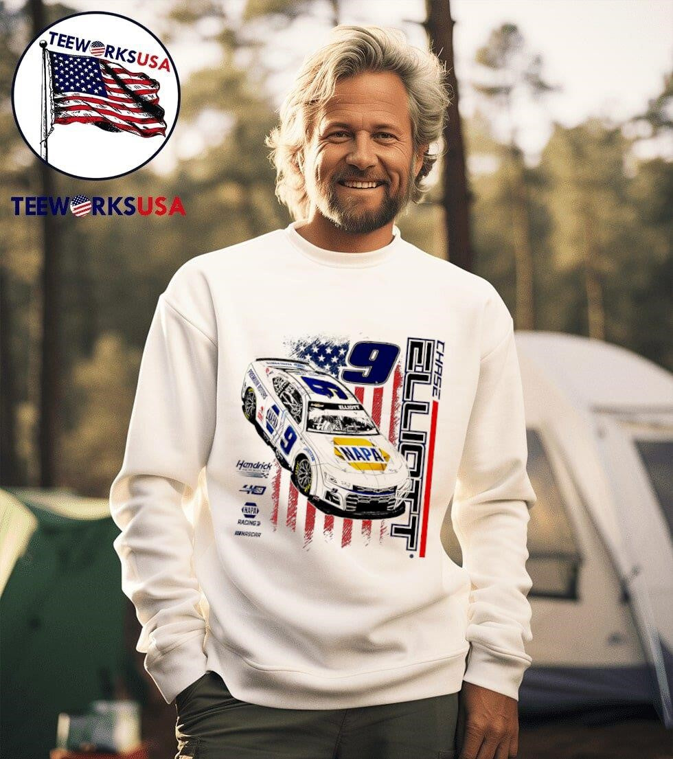 Chase Elliott 2024 NAPA Patriotic flag car retro - Adult & Kids T-Shirts, Sweatshirts & Hoodies apparel design preview 3