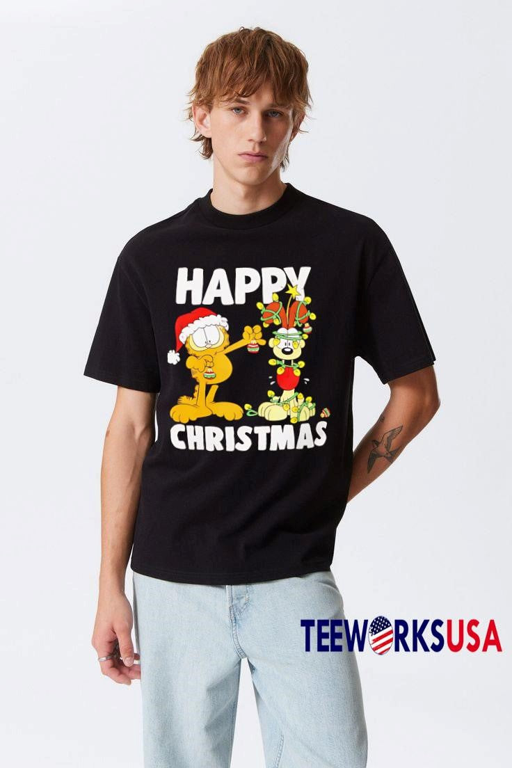 Funny The Fat Cat Odie Happy Christmas - Adult & Kids T-Shirts, Sweatshirts & Hoodies apparel design preview 1