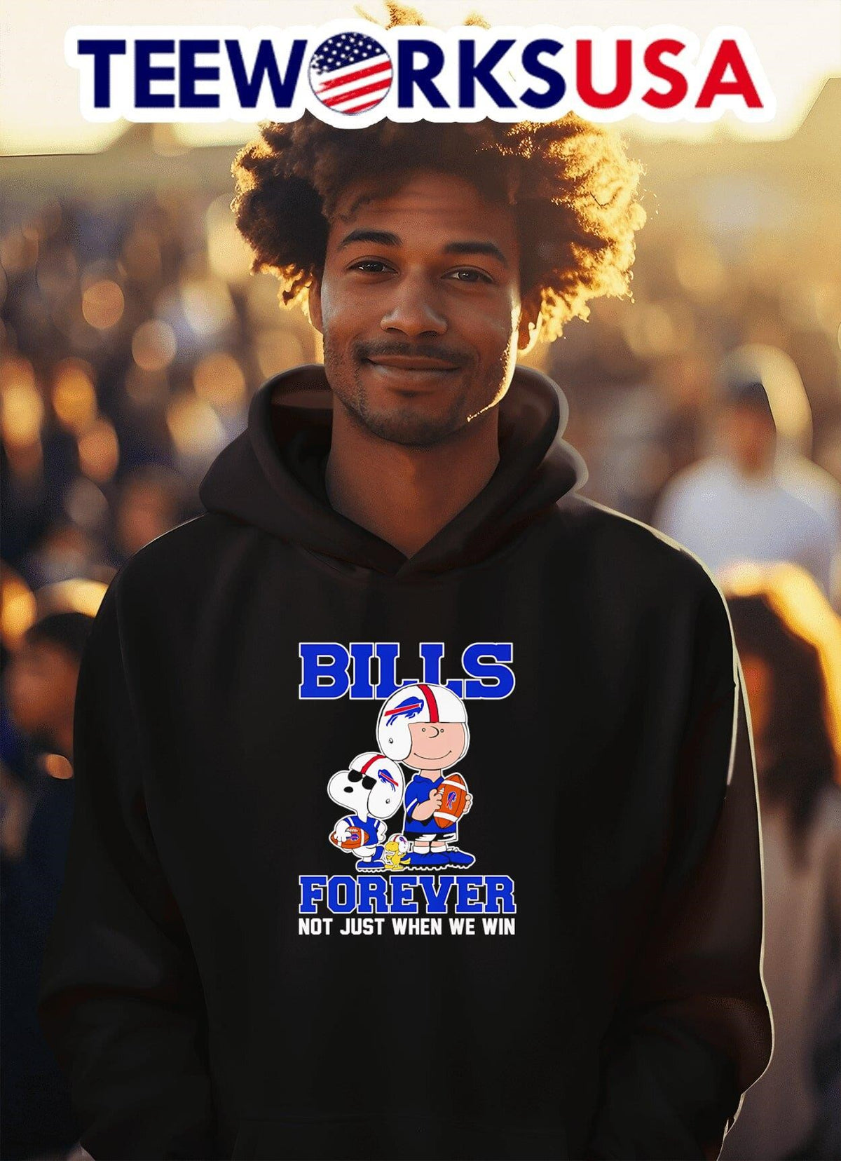 Snoopy and Charlie Bills forever not just when we win - Adult & Kids T-Shirts, Sweatshirts & Hoodies apparel design preview 2