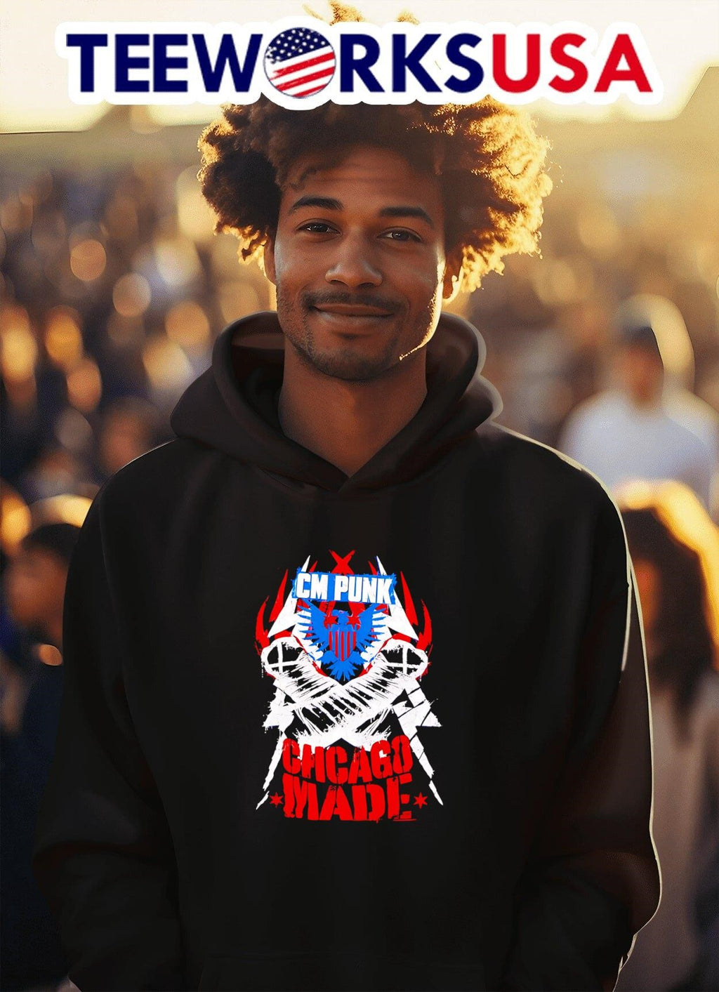 CM Punk Chicago Made Red, White and; Blue - Adult & Kids T-Shirts, Sweatshirts & Hoodies apparel design preview 2