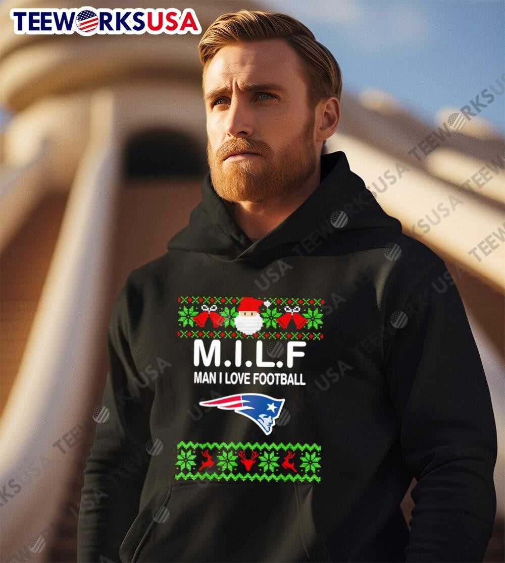 New England Patriots Christmas M.I.L.F Man I Love - Adult & Kids T-Shirts, Sweatshirts & Hoodies apparel design preview 3