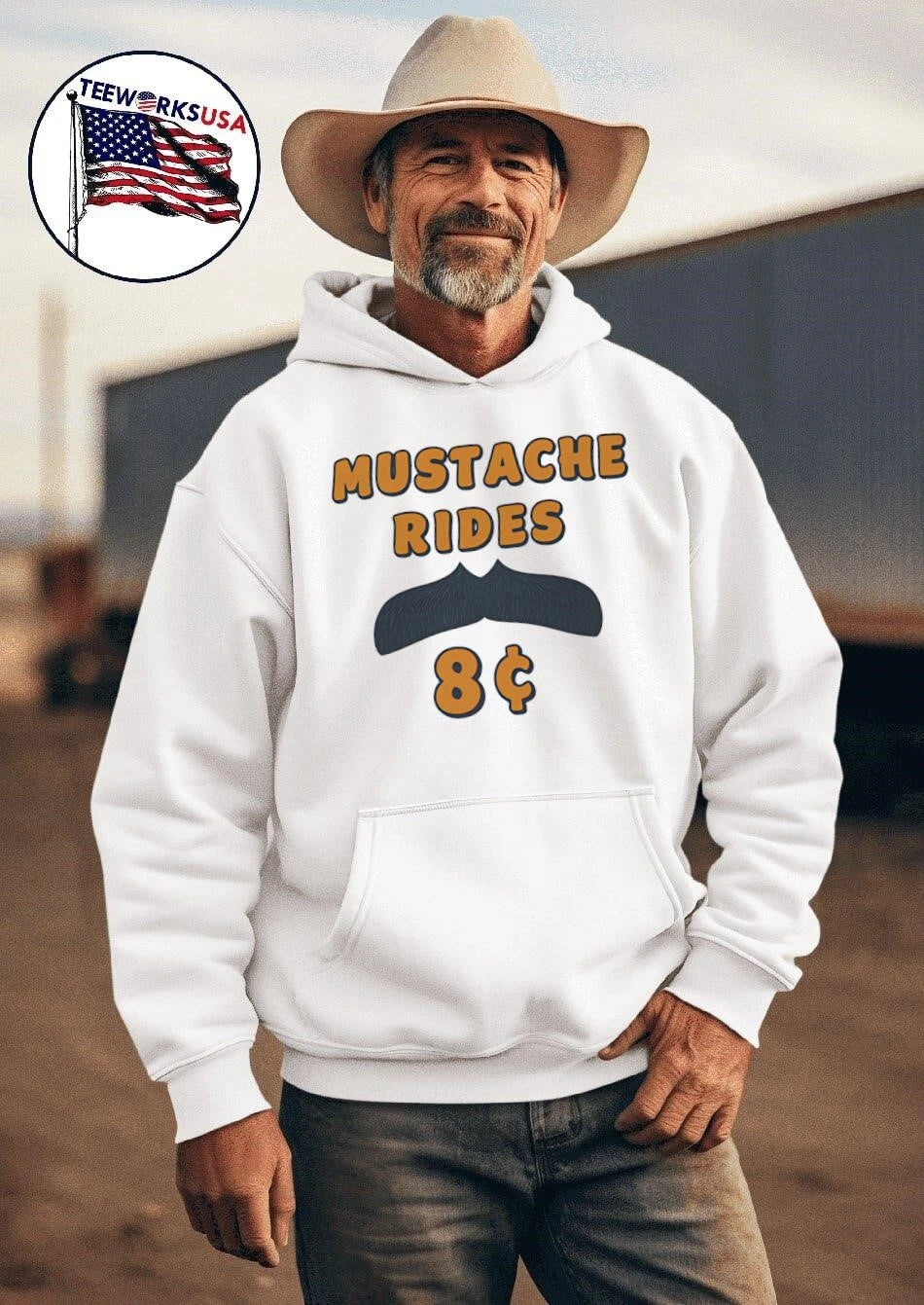 Mustache Rides 8 Cents - Adult & Kids T-Shirts, Sweatshirts & Hoodies apparel design preview 2