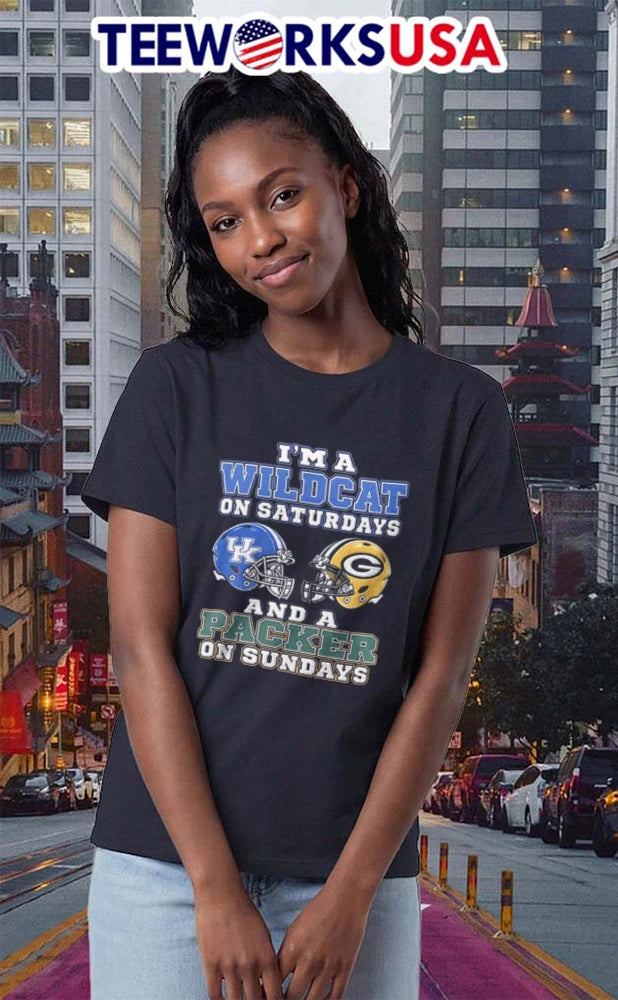 I Am A Wildcat On Saturdays And Packer Sundays - Adult & Kids T-Shirts, Sweatshirts & Hoodies apparel design preview 2