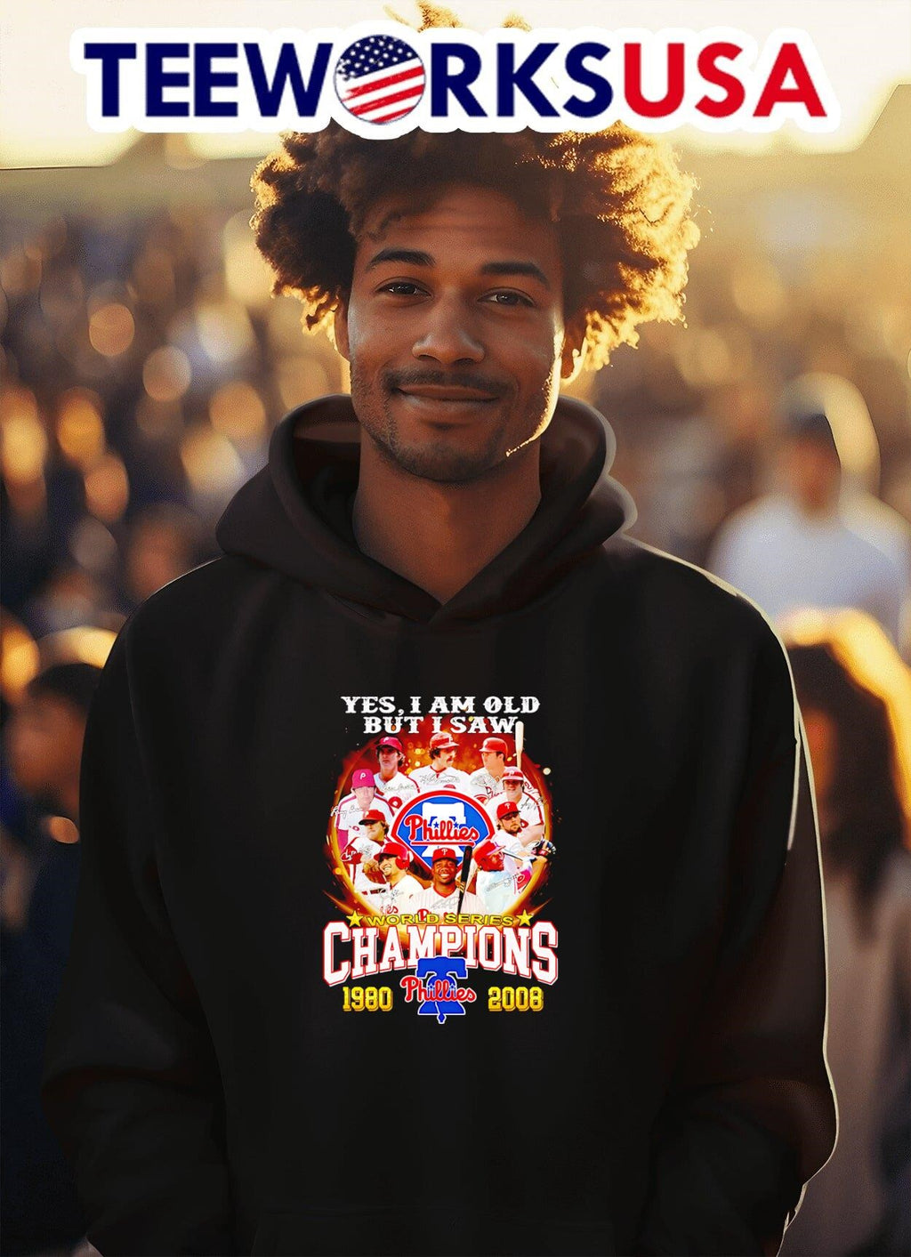Yes I am old but saw World Series Champions 1980 2008 - Adult & Kids T-Shirts, Sweatshirts & Hoodies apparel design preview 2