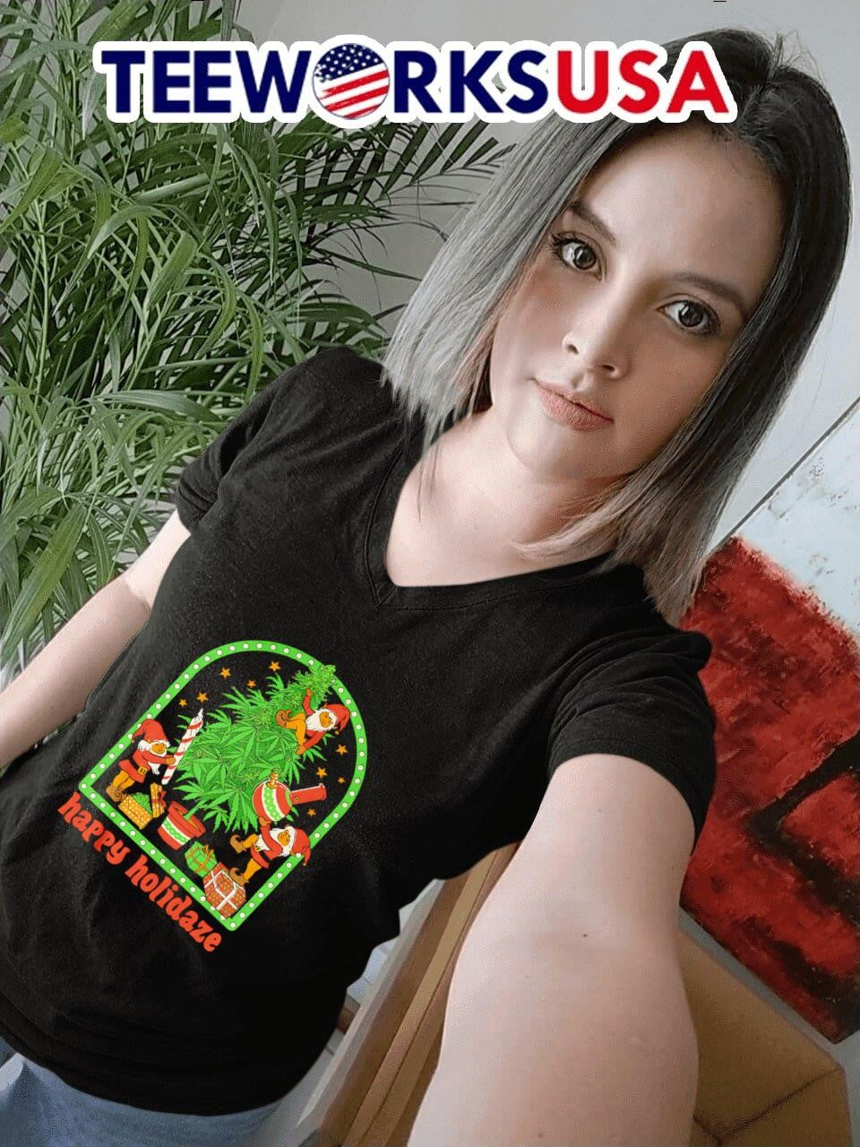 Happy holidaze Christmas weed tree - Adult & Kids T-Shirts, Sweatshirts & Hoodies apparel design preview 4