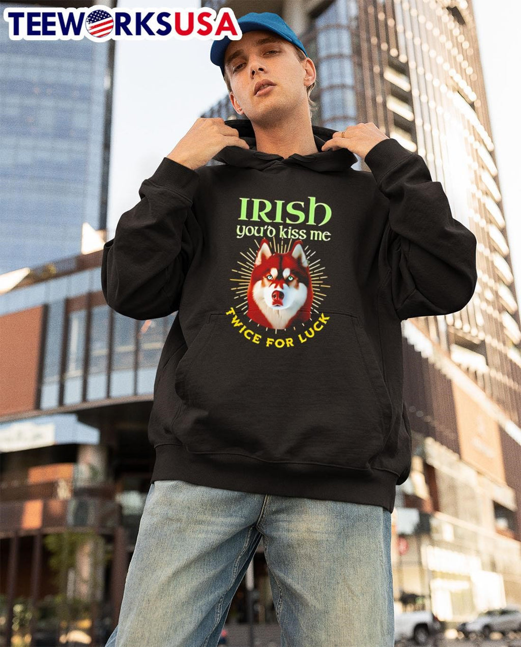 Irish You'd Kiss Me Twice For Luck Husky - Adult & Kids T-Shirts, Sweatshirts & Hoodies apparel design preview 3