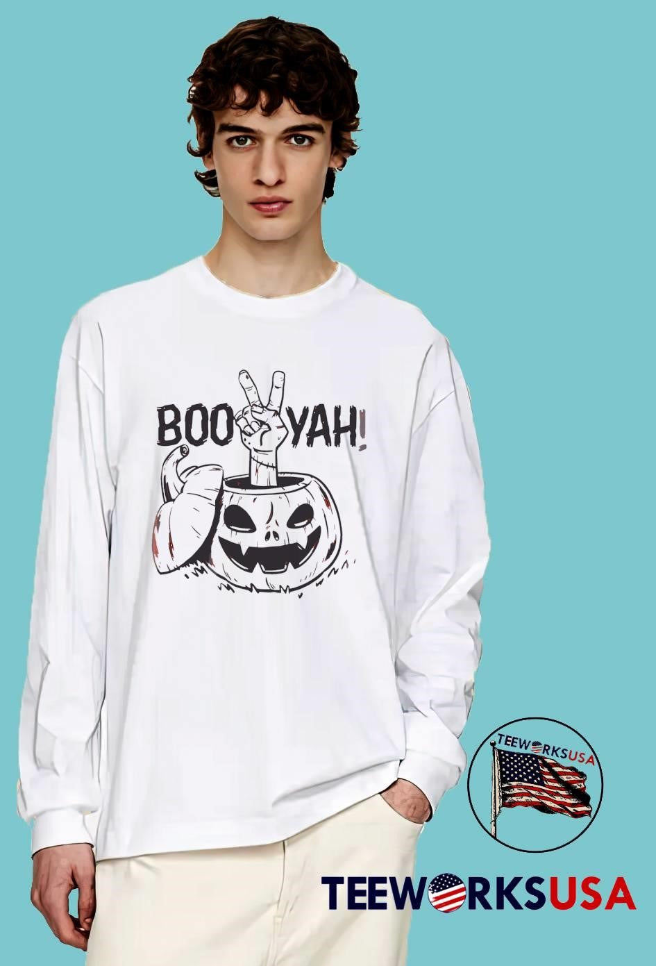 Boys Halloween Boo Yah pumpkin - Adult & Kids T-Shirts, Sweatshirts & Hoodies apparel design preview 3