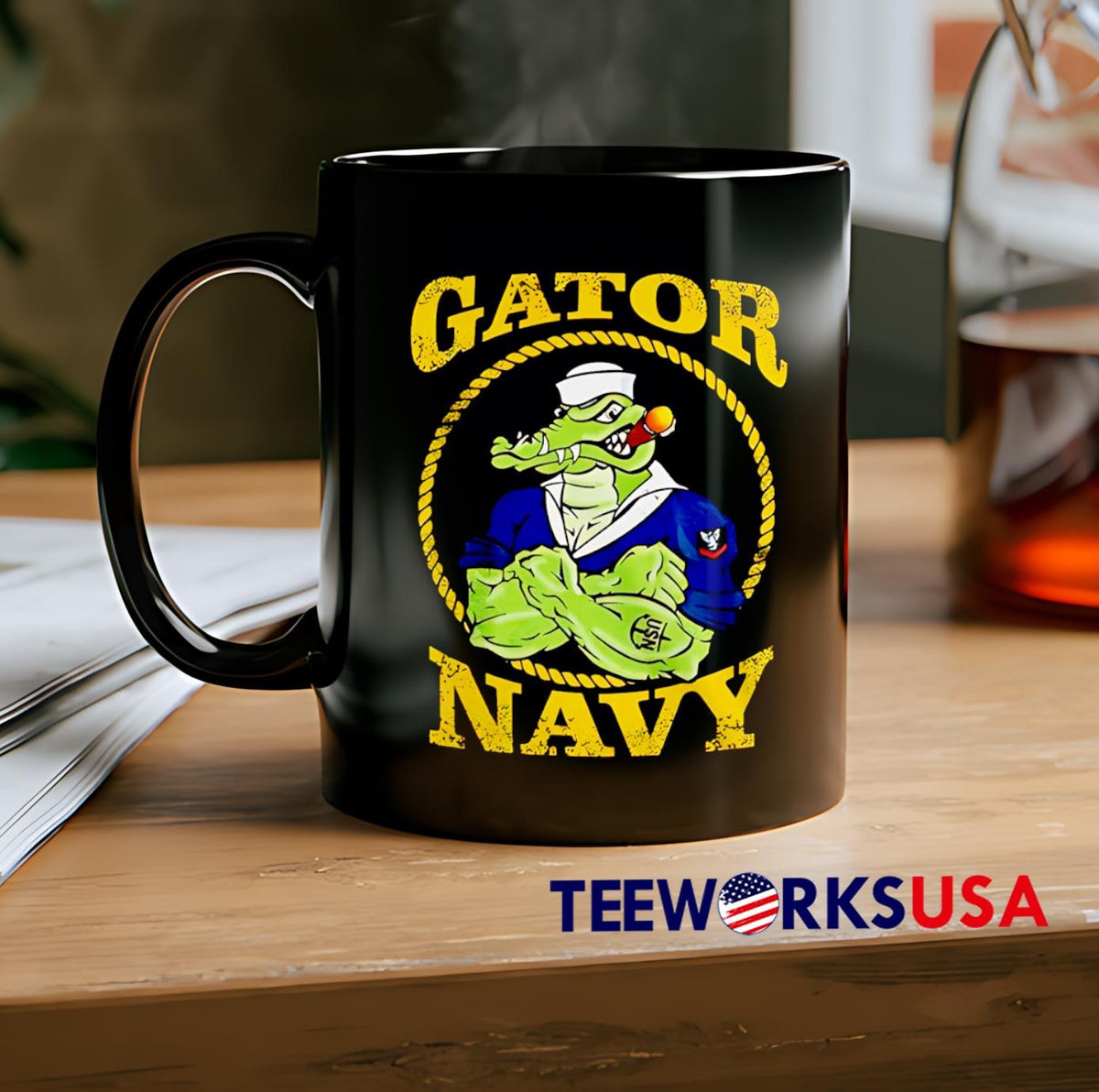 Gator Navy mascot smokes a cigar retro - Adult & Kids T-Shirts, Sweatshirts & Hoodies apparel design preview 2