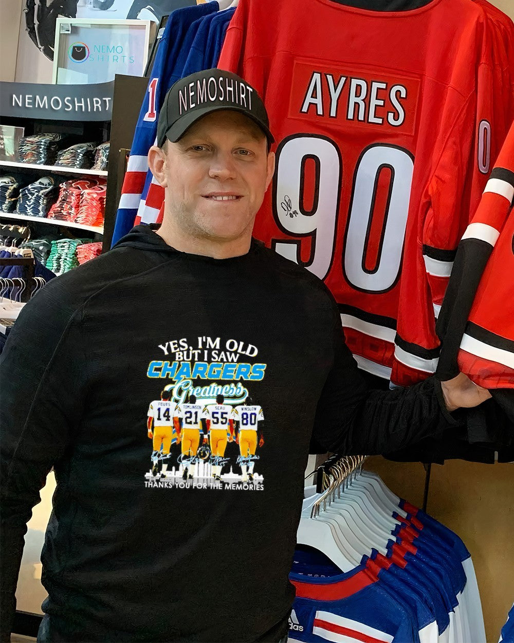 Yes I'm old but I saw Los Angeles Chargers thanks you - Adult & Kids T-Shirts, Sweatshirts & Hoodies apparel design preview 2