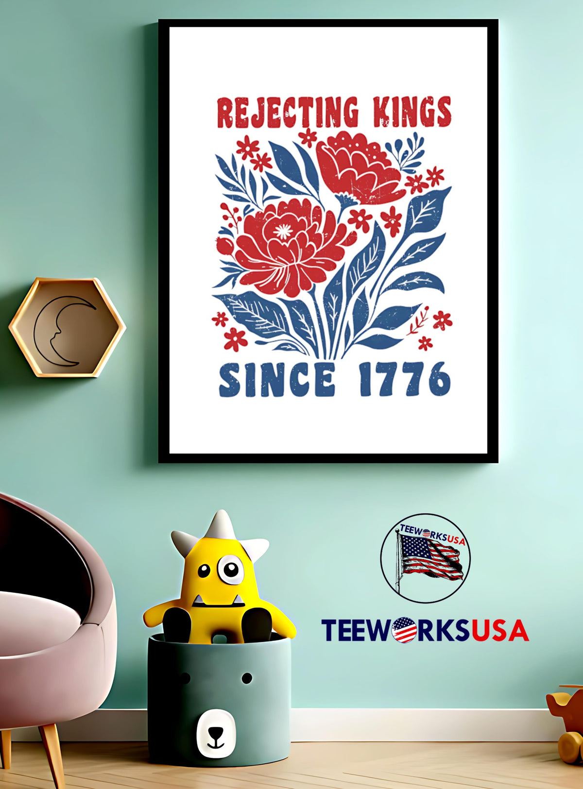 Rejecting Kings Since 1776 Flower - Adult & Kids T-Shirts, Sweatshirts & Hoodies apparel design preview 3