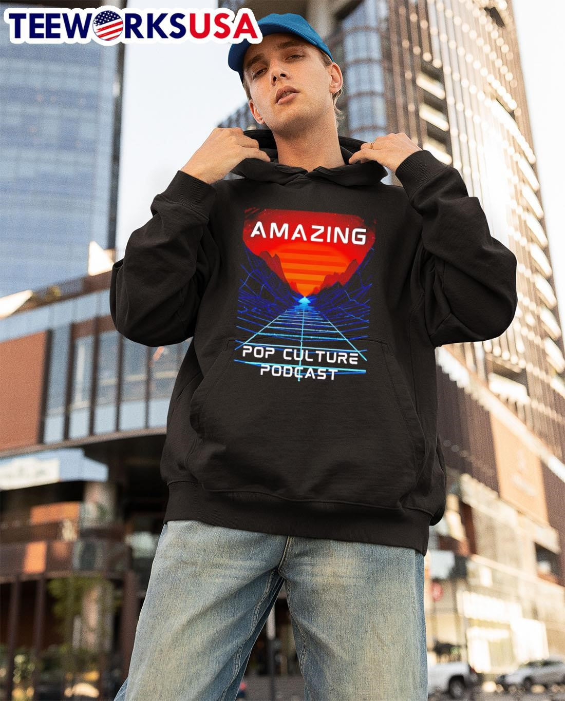 Amazing Pop Culture Podcast Synthwave - Adult & Kids T-Shirts, Sweatshirts & Hoodies apparel design preview 3