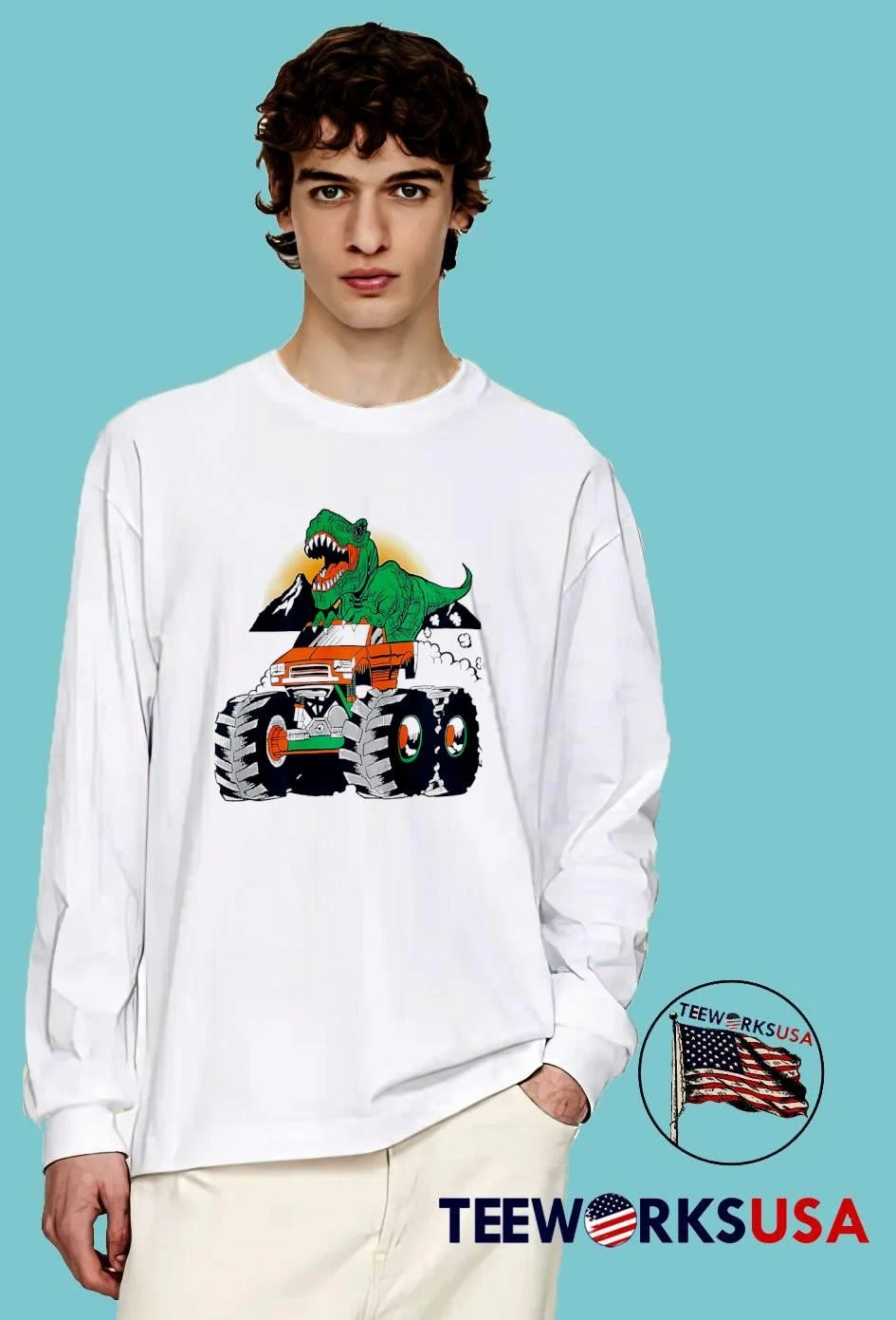 Dino Drive T-Rex Monster Truck - Adult & Kids T-Shirts, Sweatshirts & Hoodies apparel design preview 3