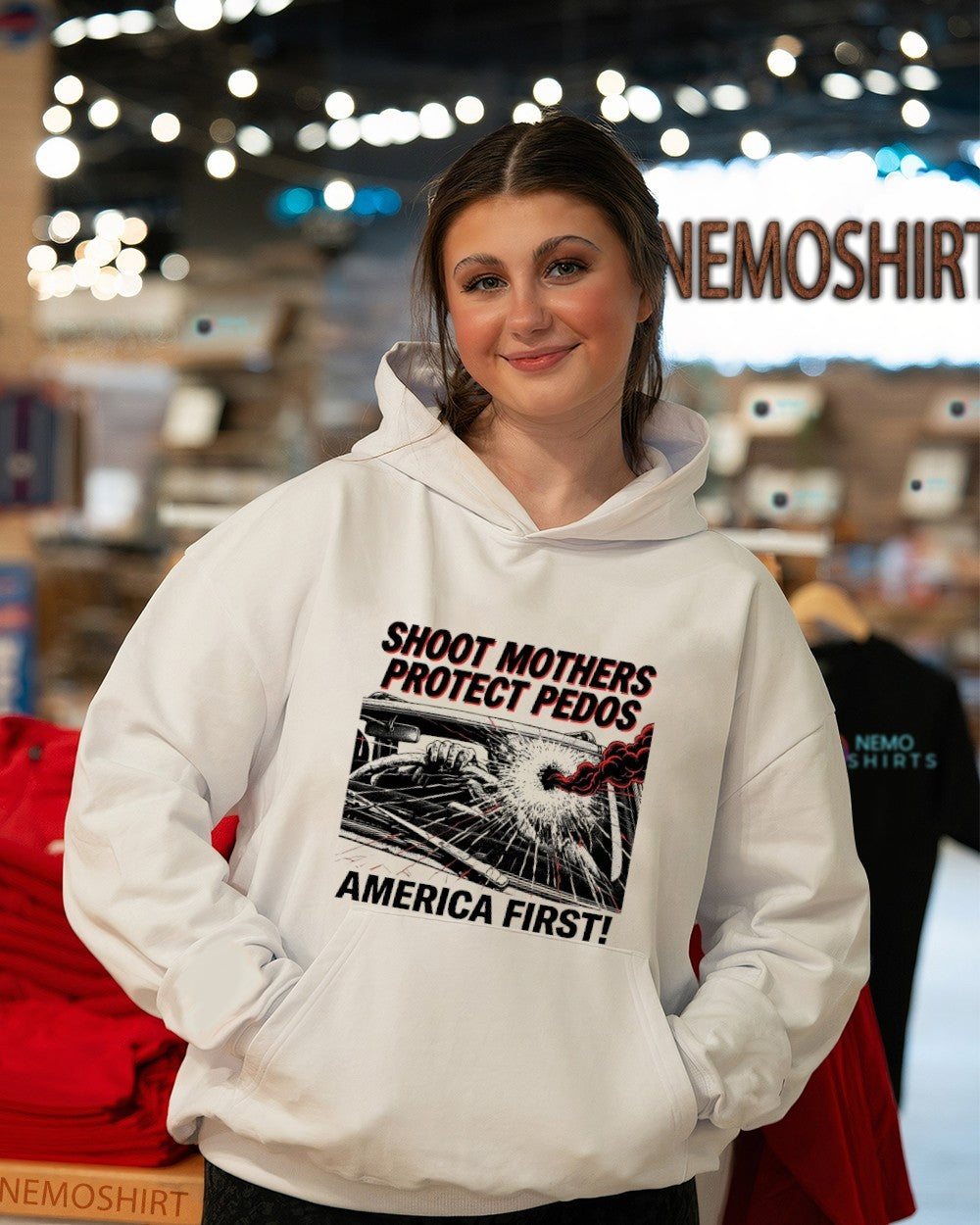 Shoot mother protect pedos America first - Adult & Kids T-Shirts, Sweatshirts & Hoodies apparel design preview 3