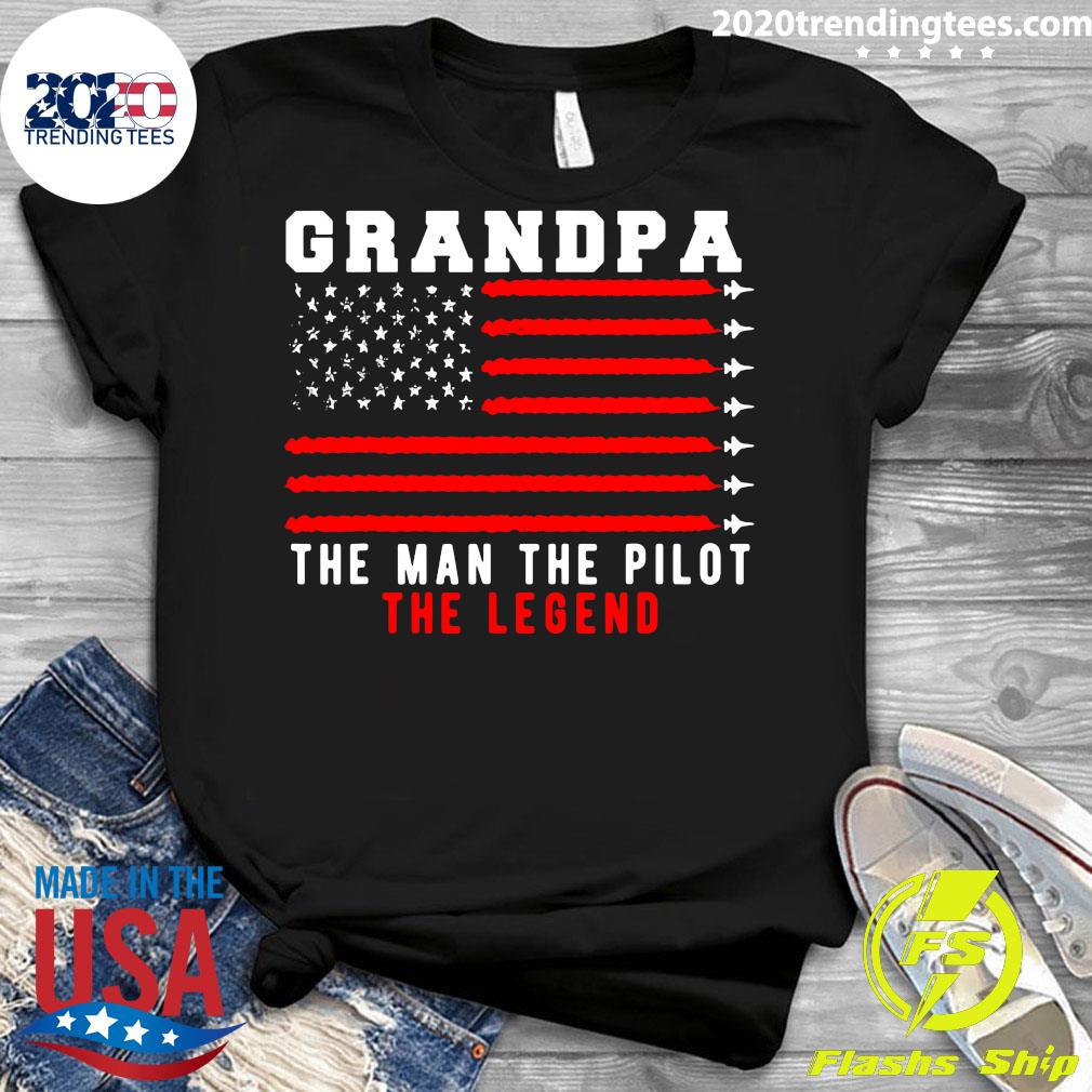 American Flag Grandpa The Man Pilot Legend - Adult & Kids T-Shirts, Sweatshirts & Hoodies apparel design preview 3
